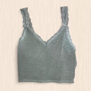 American Eagle Outfitters Ribbed Green Tank Top